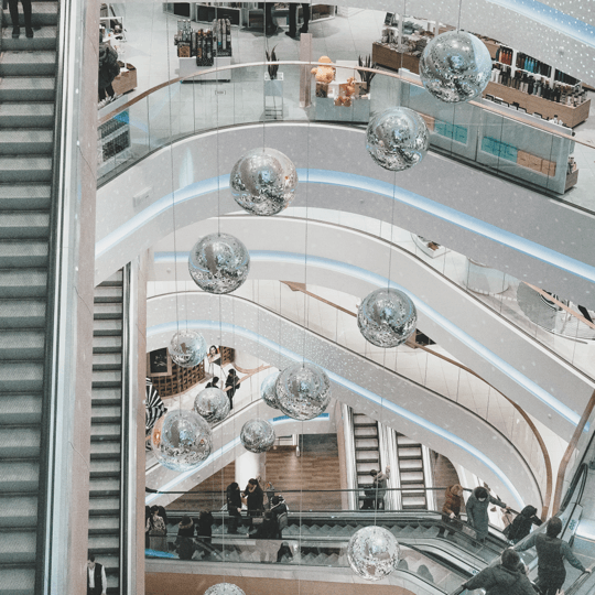 Multi-level mall with escalators