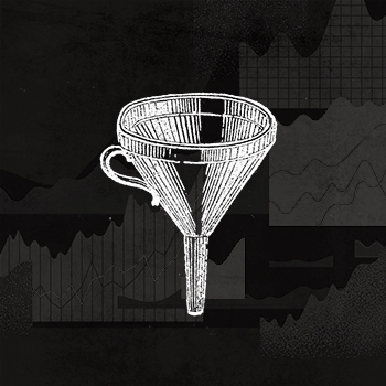 Lithographic styled funnel on top of background consisting of chart diagrams