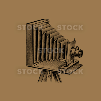 Old-fashioned camera with the watermark stock written over the top 5 times