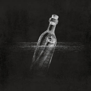 A message in a glass bottle sitting in water partially submerged