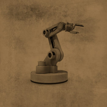 Robotic arm on top of gold background