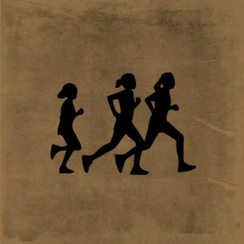 Three silhouettes running